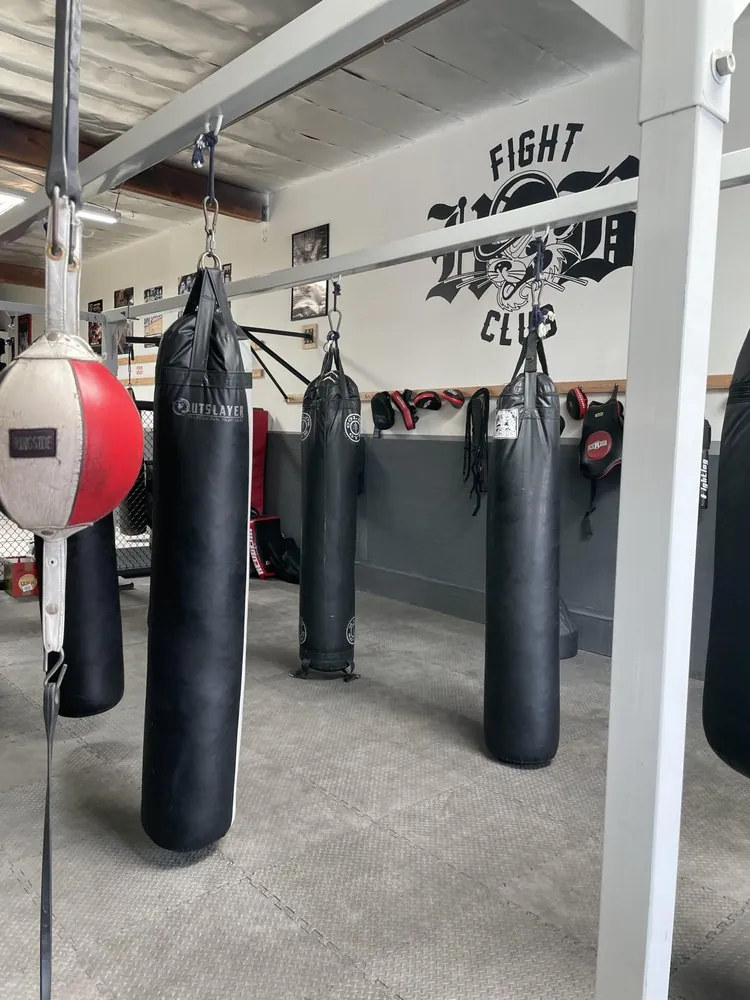Boxing heavy bags at HB Fight Club Huntington Beach CA