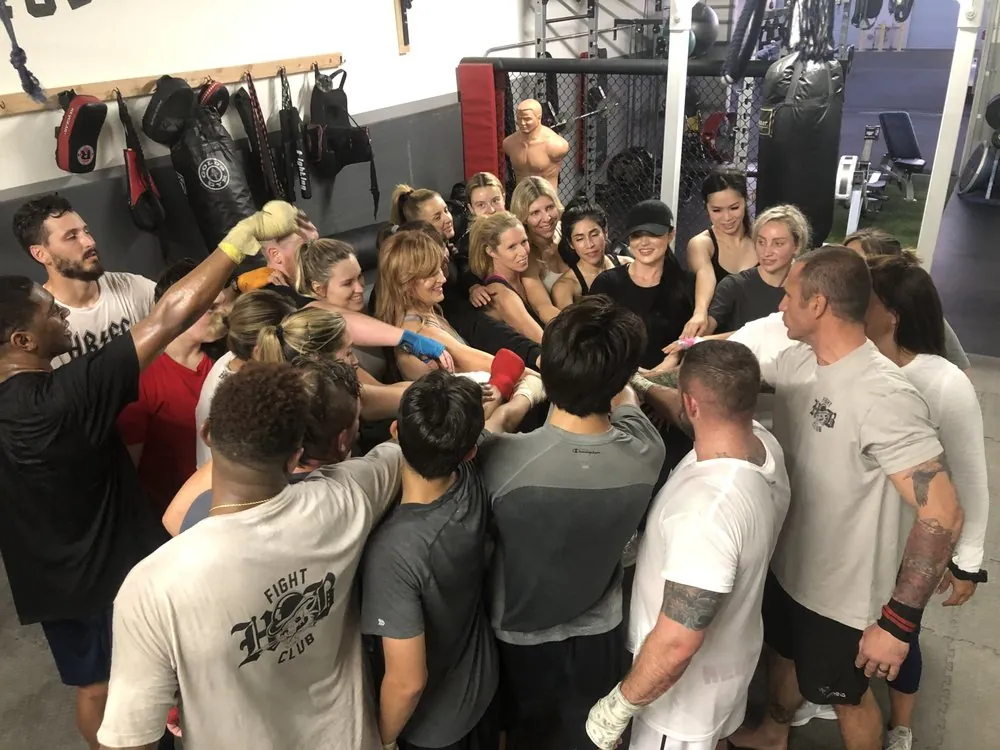 Fight Club class huddle at HB Fight Club Huntington Beach CA