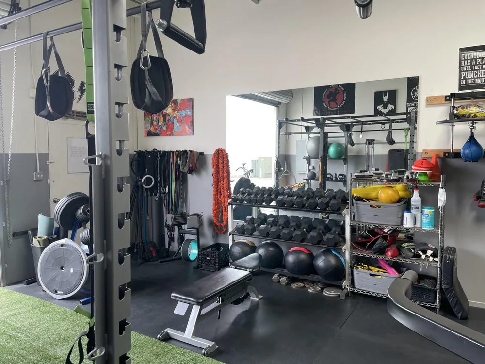 Weights and conditioning equipment at HB Fight Club Huntington Beach CA